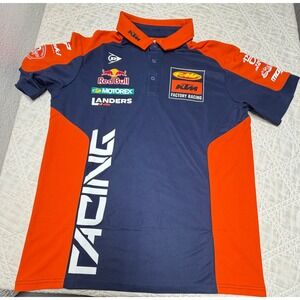 KTM Red Bull Factory Racing Polo Shirt Mens Large Navy Orange Motocross FMF
